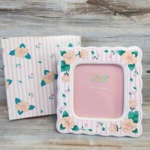 Vintage Papel Freelance Floral Ceramic Picture Frame 4x4 Pink Striped L53368
